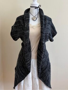 Vintage Y2K boho fairy cardigan duster grunge gray knit sweater wrap Papaya S